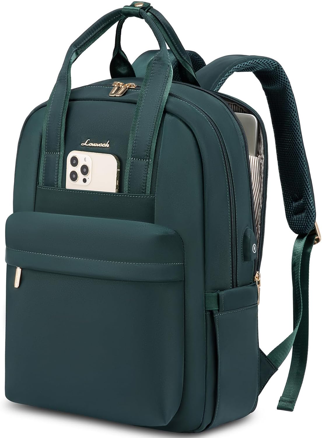 LOVEVOOK Laptop Backpack Women's 15.6 Inch School Backpack Teenager with USB Charging Port, Waterproof Daypacks Travel Backpack, Elegant Travel Backpack Daypack for School, Office, Travel, Dark Green