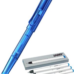 Lamy Balloon Rollerball Pen 311 Fully Transparent Rollerball Pen in Blue with Distinctive Grip and Powder-Coated Metal Clip (Blue + 6 Rollerball Pen Cartridges)