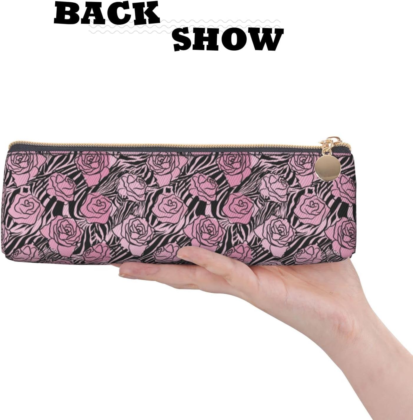 Federmäppchen mit Leoparden- und Rosen-Blumenmuster, Kosmetiktasche, Stifttasche, dreieckiges Leder, Aufbewahrungstasche mit Reißverschluss, Schreibwaren-Organizer für Erwachsene im Büro – Bild 5