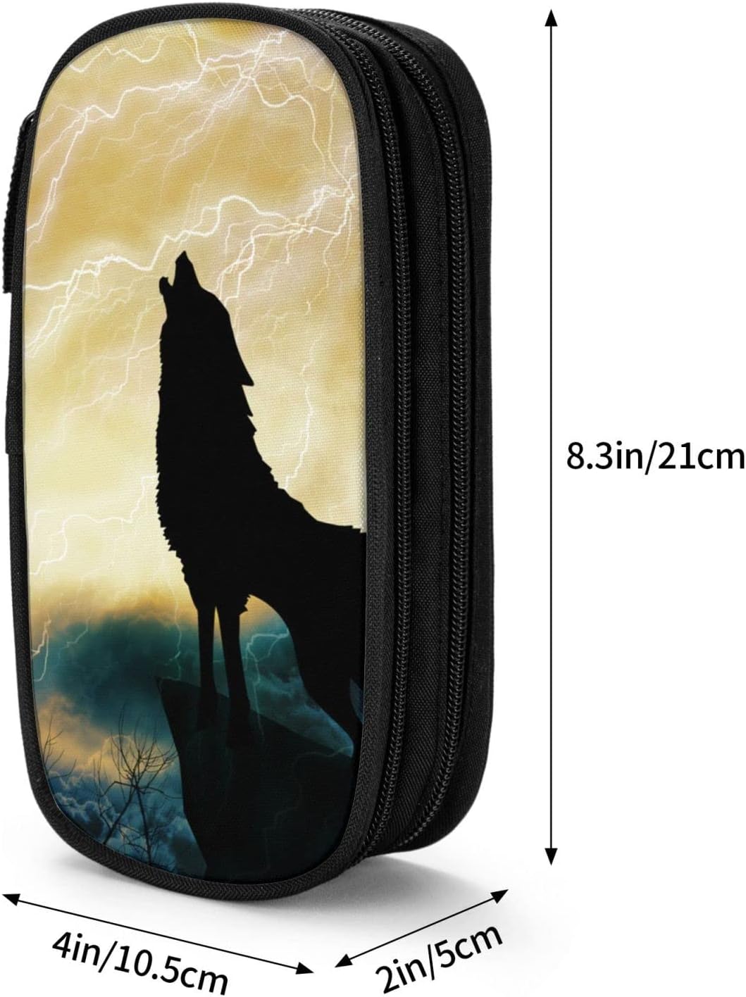 Large Capacity Wolf Full Moon Howl Blue Pencil Box Pen Pouch for Middle/High School Office College Adult Girl and Boy, As Pic, Bag organiser – Bild 3
