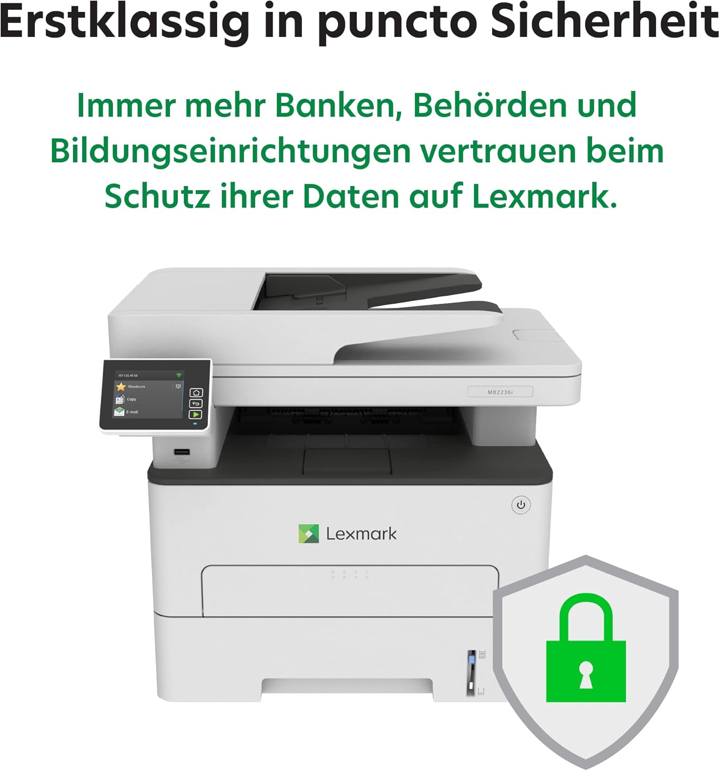 Lexmark MB2236i 3-in-1 Mono Laser Multifunction Device (Printer, Copier, Scanner, Wi-Fi, Network Connection, up to 34 ppm, Automatic Double-Sided Printing, 7.2 cm Touchscreen) White, Grey – Bild 4