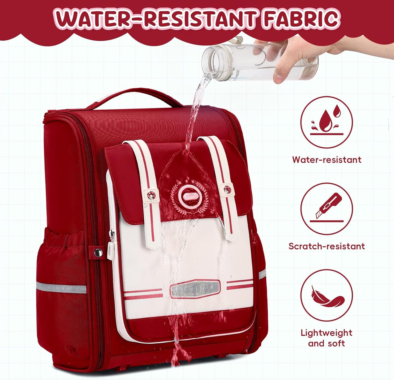 School Backpack Girls Ergonomic, Children's Backpacks 1-4th Class with Chest Strap, 2025 School Bag School Lightweight with Reflective 21L - Red – Bild 5