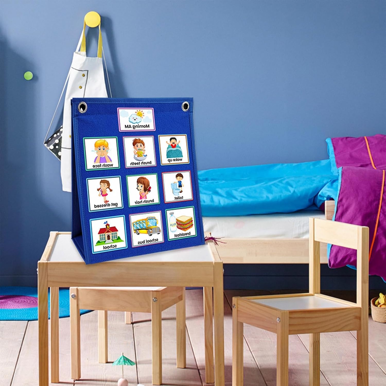 Children's Calendar, Visual Timetable Made of Felt, Children's Visual Schedule Calendar Chart, Autism, Children's Calendar, German Language Picture Cards, Routine Cards, Daily Schedule with Picture Cards, Planning Boards – Bild 3