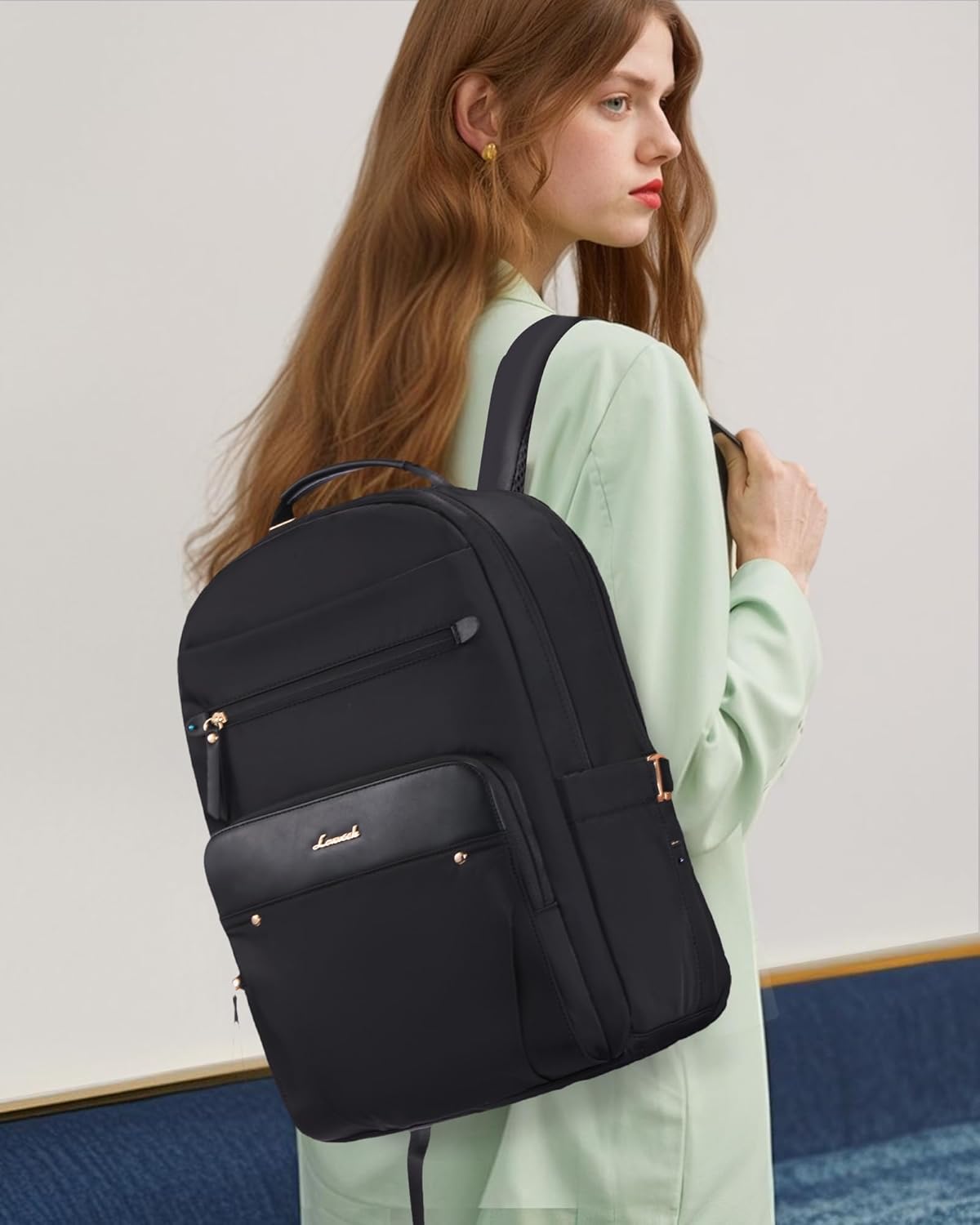LOVEVOOK Laptop Backpack Women's Waterproof Work Backpack School Backpack Teenager for Large Water Bottle Elegant School Bag Backpacks Backpack for Work School University Travel, black, 15.6 inches – Bild 2