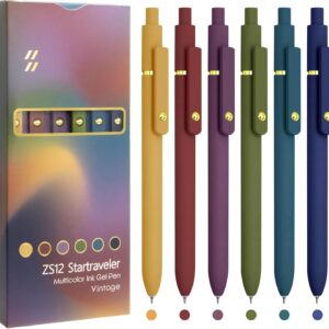 UIXJODO Colorful Pens 6 Pieces Fine Point Smooth Writing Gel Pens 0.5mm Colored Ink for Diary Notes Office School Supplies Gifts for Women (Gold Vintage)