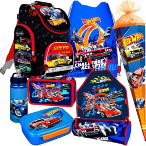 Hot Wheels Cars Cars 8 Pieces School Bag Satchel School Bag Tornister Bag Set with Sticker Kids4shop