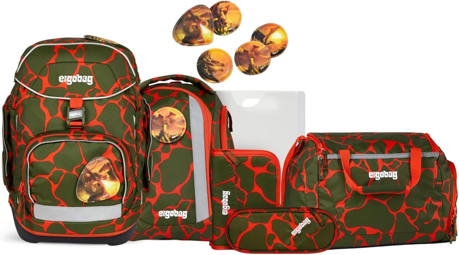 ergobag FeuerspeiBär, 7-Piece School Bag Set Including Sports Bag, Ergonomic, from 1st Class