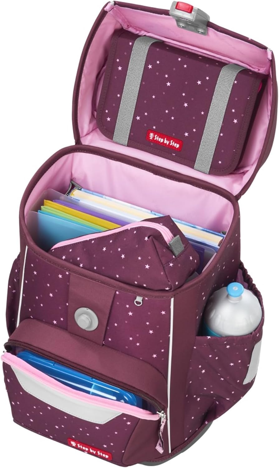 Step by Step Basic Berry Stars School Bag Set, 4 Pieces, Berry, Ergonomic Satchel with Reflectors, Hip and Chest Strap, for Children from 1st Grade, 20 Litres – Bild 6