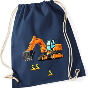 minimutz Gym Bag for Boys | Digger & Construction Site Motif | Cotton Drawstring Bag for Children | Drawstring Backpack