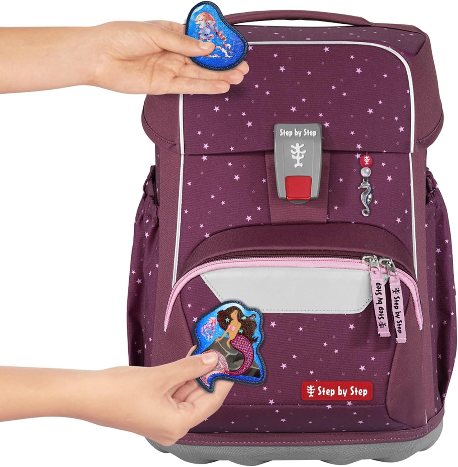 Step by Step Basic Berry Stars School Bag Set, 4 Pieces, Berry, Ergonomic Satchel with Reflectors, Hip and Chest Strap, for Children from 1st Grade, 20 Litres – Bild 3