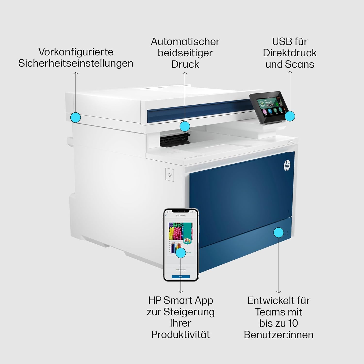 HP Color LaserJet Pro MFP 4302dw Multifunction Colour Laser Printer, Automatic Double-Sided Printing, High Print Speed, Up to 50,000 Pages per Month, Wi-Fi, Wolf Pro Security – Bild 5