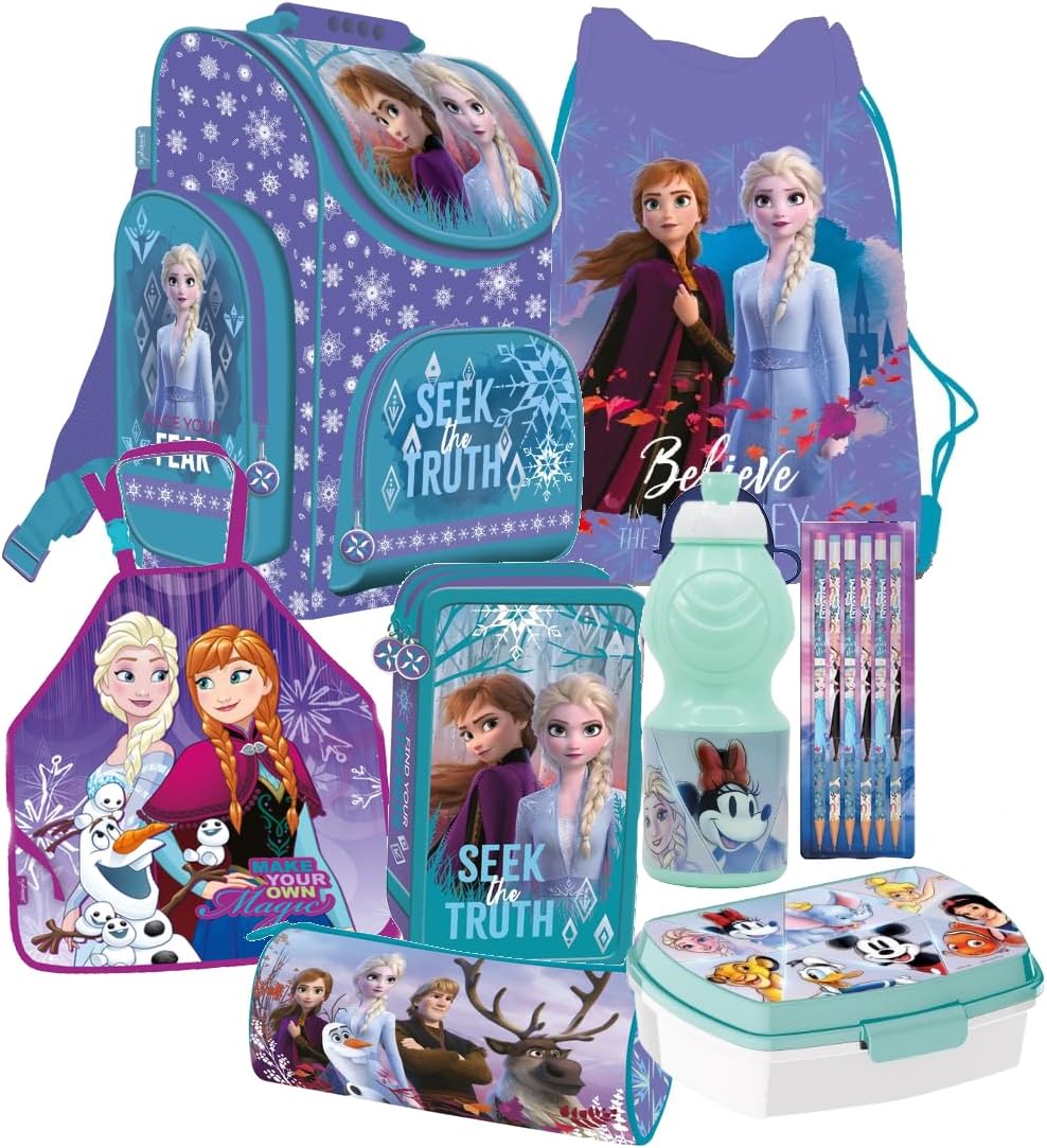 Frozen 2 II Anna Elsa Olaf 8-Piece Set School Backpack Backpack Satchel Tornister Bag with Sticker from Kids4shop Pencil Case, pink