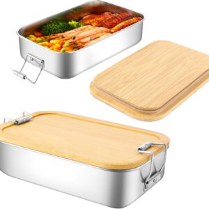SHUESS Set of 2 Stainless Steel Children’s Lunch Box 700 ml with Bamboo Lid – Leak-proof Metal Lunch Box Stainless Steel Reusable – Lunch Boxes, Lunch Box Stainless Steel Metal for School Adults