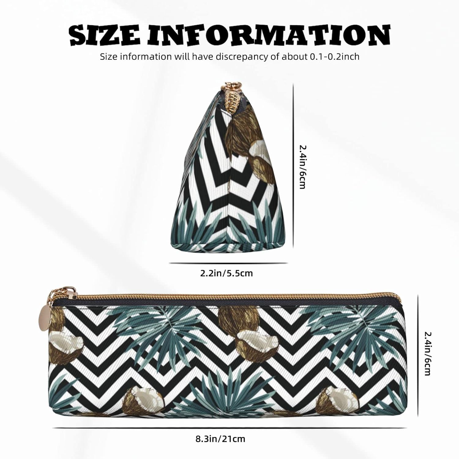 Tropical Fruit Coconut Pattern Pencil Case, Triangle Pencil Case, Portable Pencil Case, Leather Organizer with Zipper, Cosmetic Bag, White, Bag organiser – Bild 6