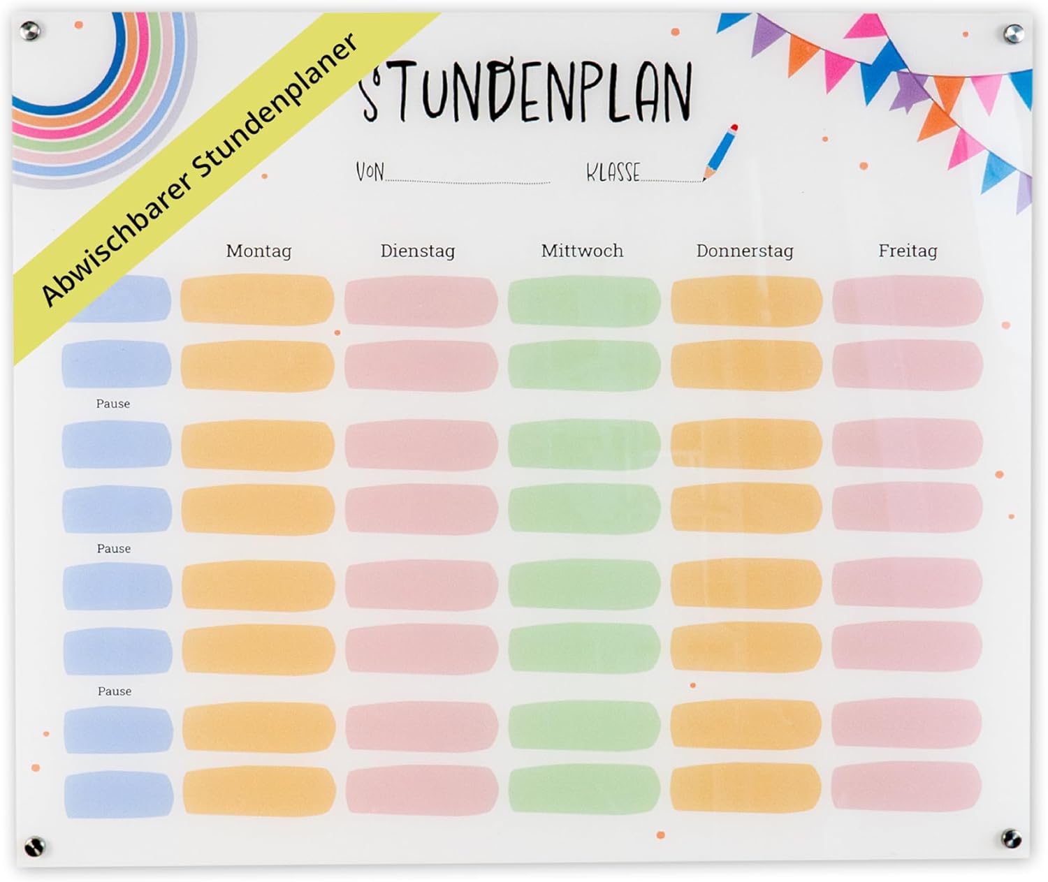 Acrylic Hourly Planner - Writeable & Wipe Clean - Wall Planner and Family Planner with Spacers - Ideal Homework and Planning Board for Children - Size: 50 x 38 cm - Transparent – Bild 7