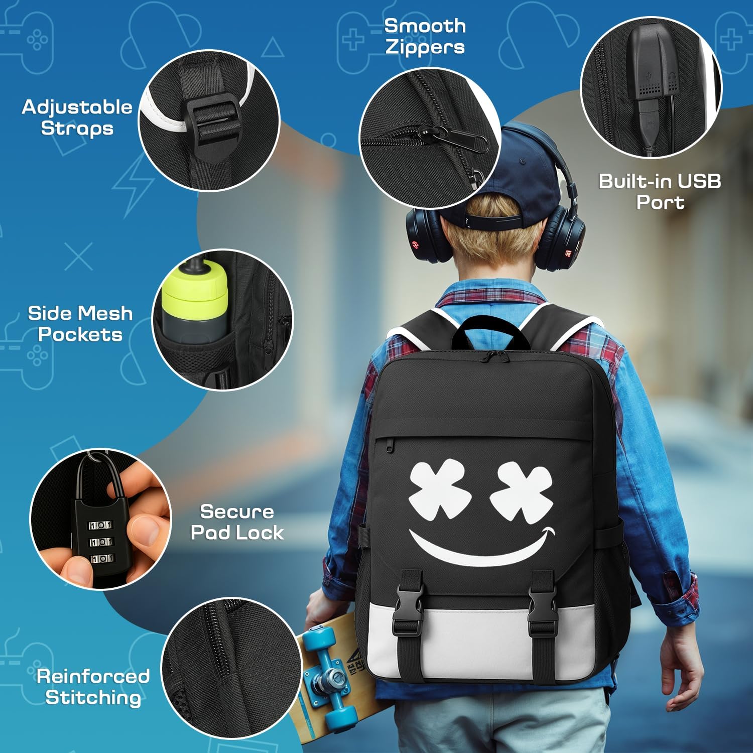 3in1 Schulrucksack Jungen Teeneager Mädchen Schulranzen Jugendliche Coole Schule Daypacks Reflektierender Schultasche Groß Wasserdicht Ranzen Schultertaschen Set Federmäppchen & Umhängetasche – Bild 3
