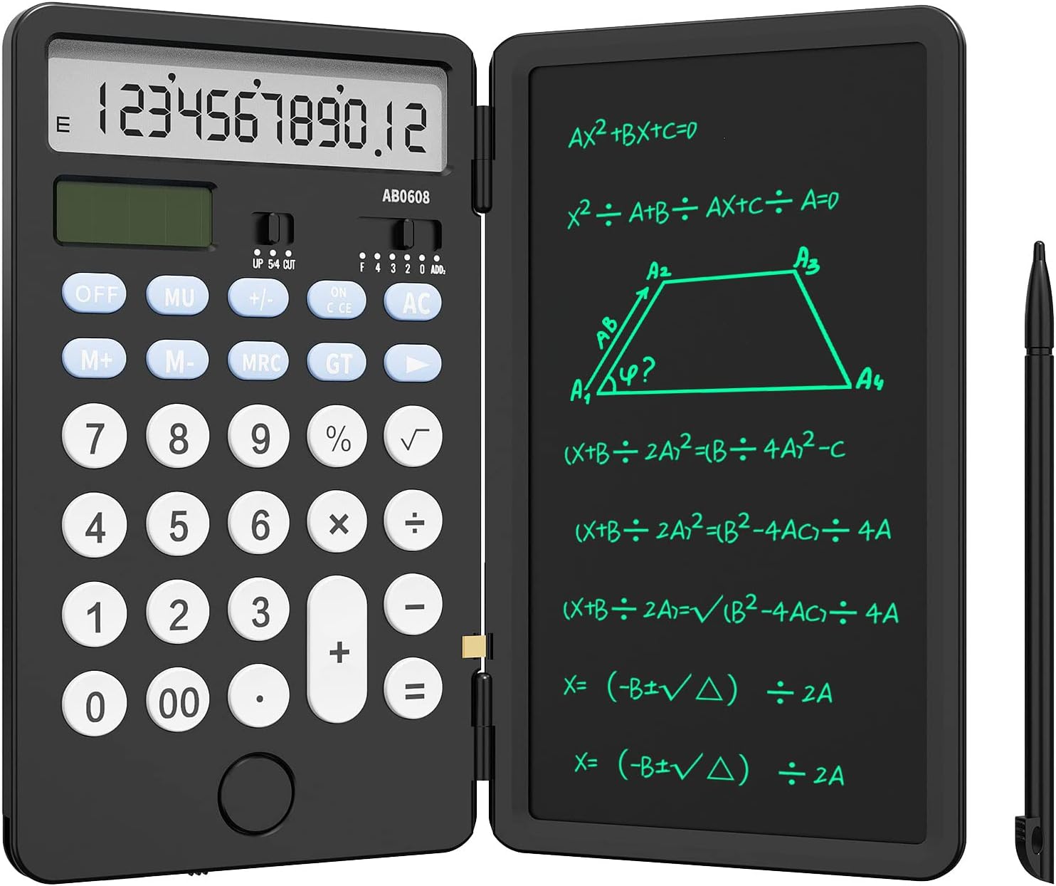 NEWYES Upgraded Rechargeable Basic Calculator with Notepad 6.5 Inch Standard Calculator with 12 Digits 2-in-1 Function, Portable for School Office (Black)
