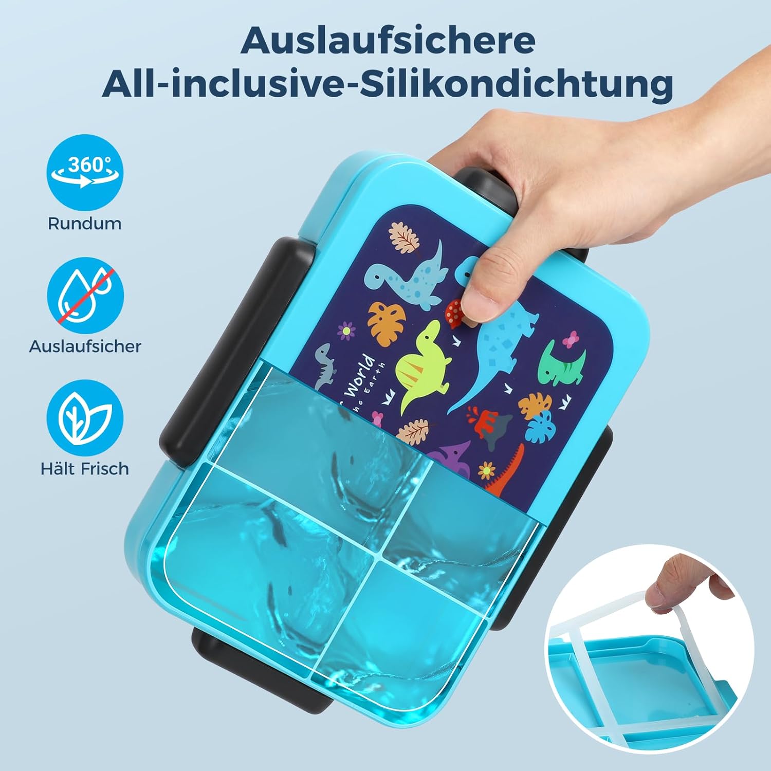 Leak-proof Children's Lunch Box with Compartments, 1200 ml, Children's Lunch Box with 6 Compartments, Bento Box Nursery with Cutlery, Separate Sauce Container, Blue – Bild 2