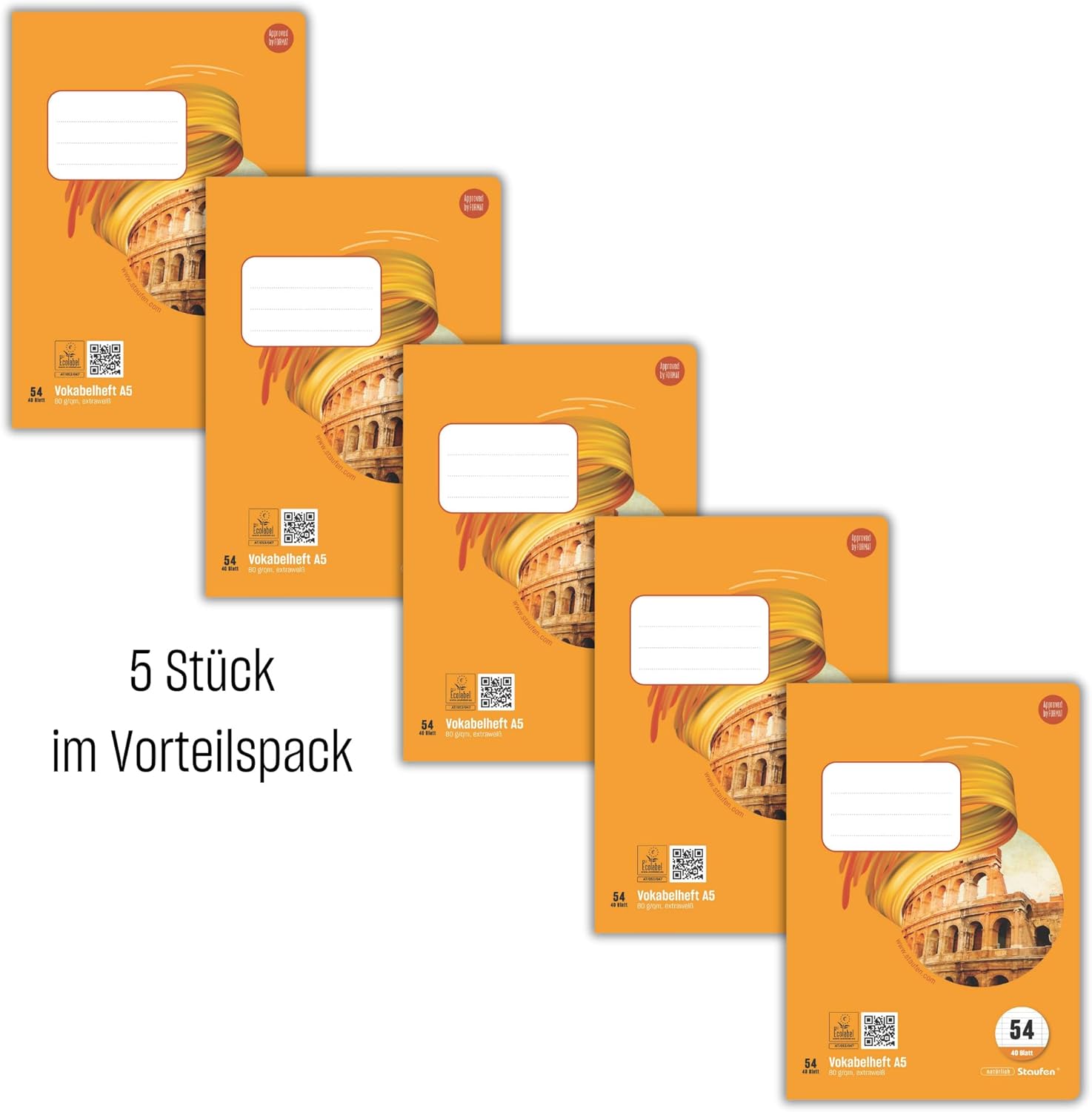 Staufen Style Vocabulary Book – 5 Notebooks 40 Sheets Each DIN A5 Ruling Style 54 (Vocabulary with 2 Divider Lines) 80 g/m² Paper – Bild 2