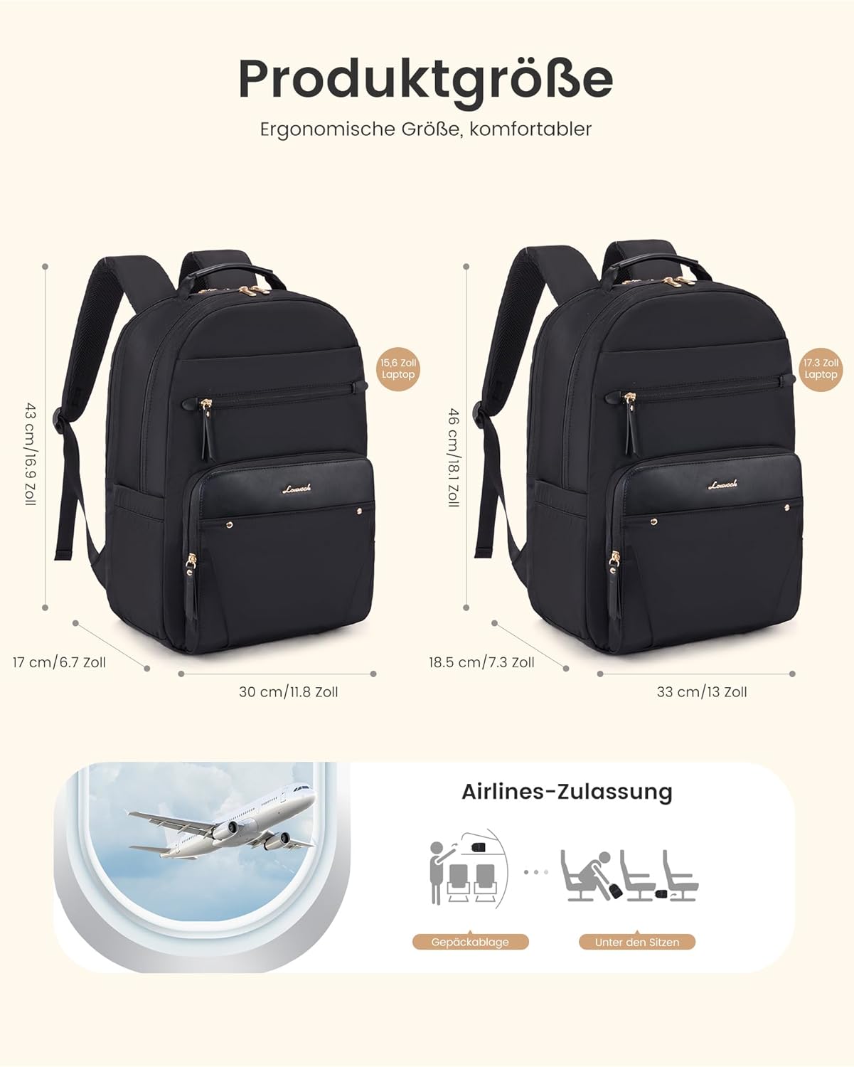 LOVEVOOK Laptop Backpack Women's Waterproof Work Backpack School Backpack Teenager for Large Water Bottle Elegant School Bag Backpacks Backpack for Work School University Travel, black, 15.6 inches – Bild 4