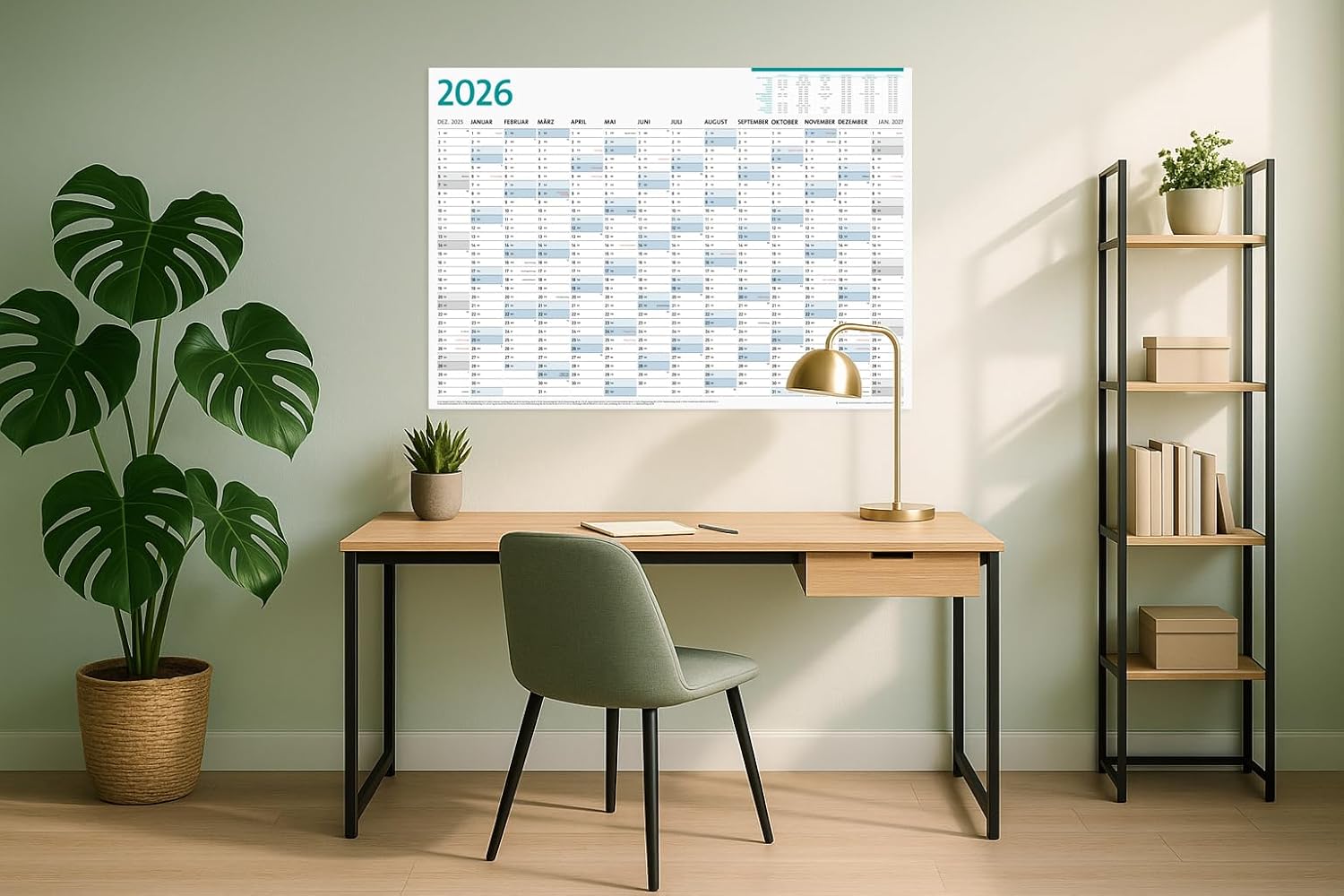 A1 Wall Calendar for 2026, Large Format (84.1 x 59.4 cm), 13 Months, Annual Calendar with Monthly Overview, Holidays, School Holidays, Monthly Planner, Folded Calendar, for Work, Office & Home – Bild 2