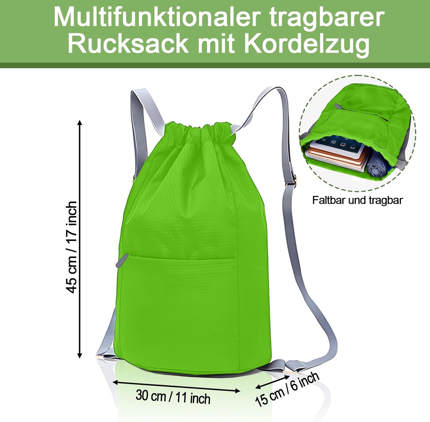 Waterproof Drawstring Bag, Gym Bag, Sports Bag, Men and Women, Foldable Large Capacity Bag with Drawstring Backpack, Drawstring Bag for Hiking, Camping, Travel – Bild 2