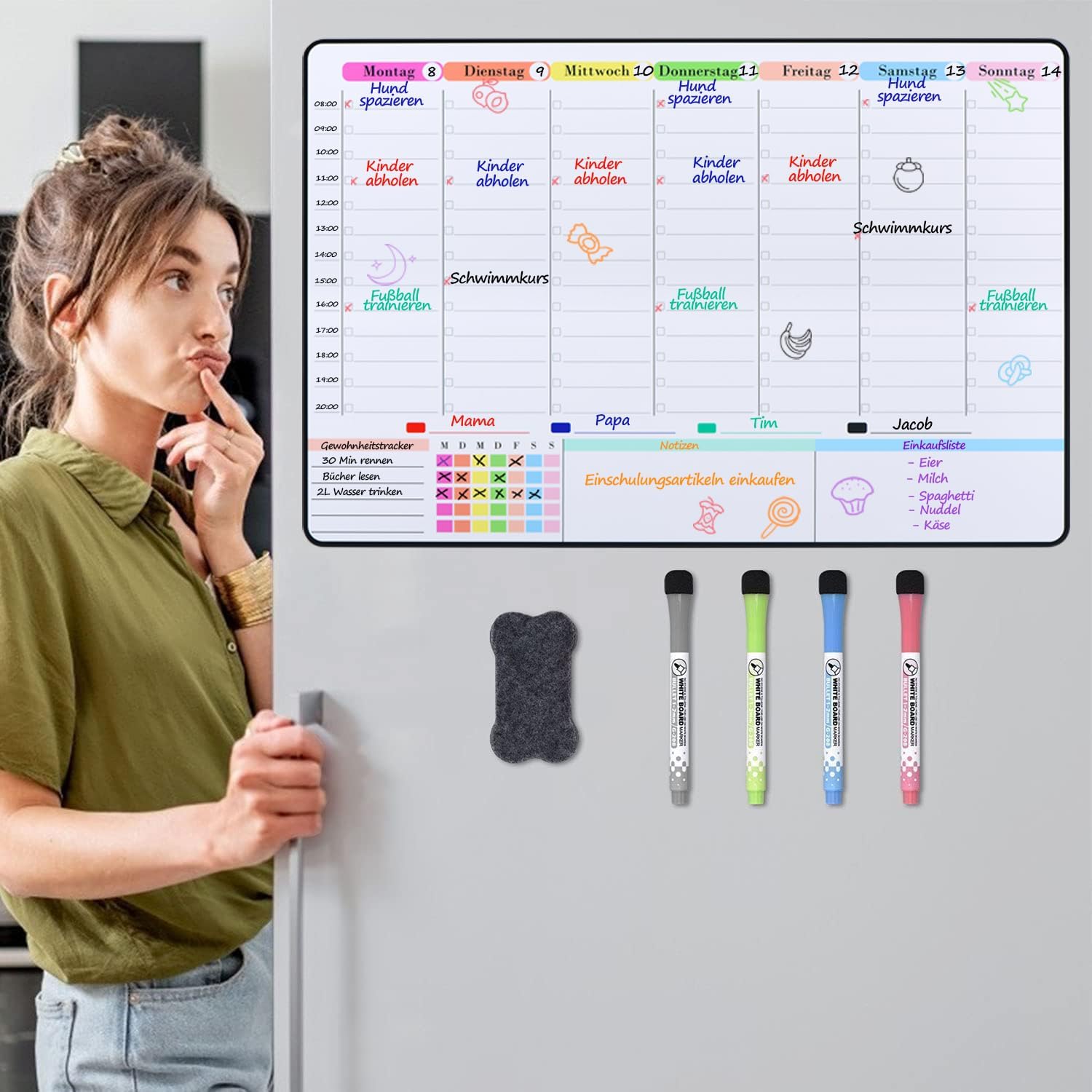 POPRUN Magnetic Whiteboard Weekly Planner Wipe Clean Family Planner Planning Board Household Plan Menu Planner Magnetic Board for Fridge Cleaning Plan Timetable for Office and School 42 x 28 cm in – Bild 6
