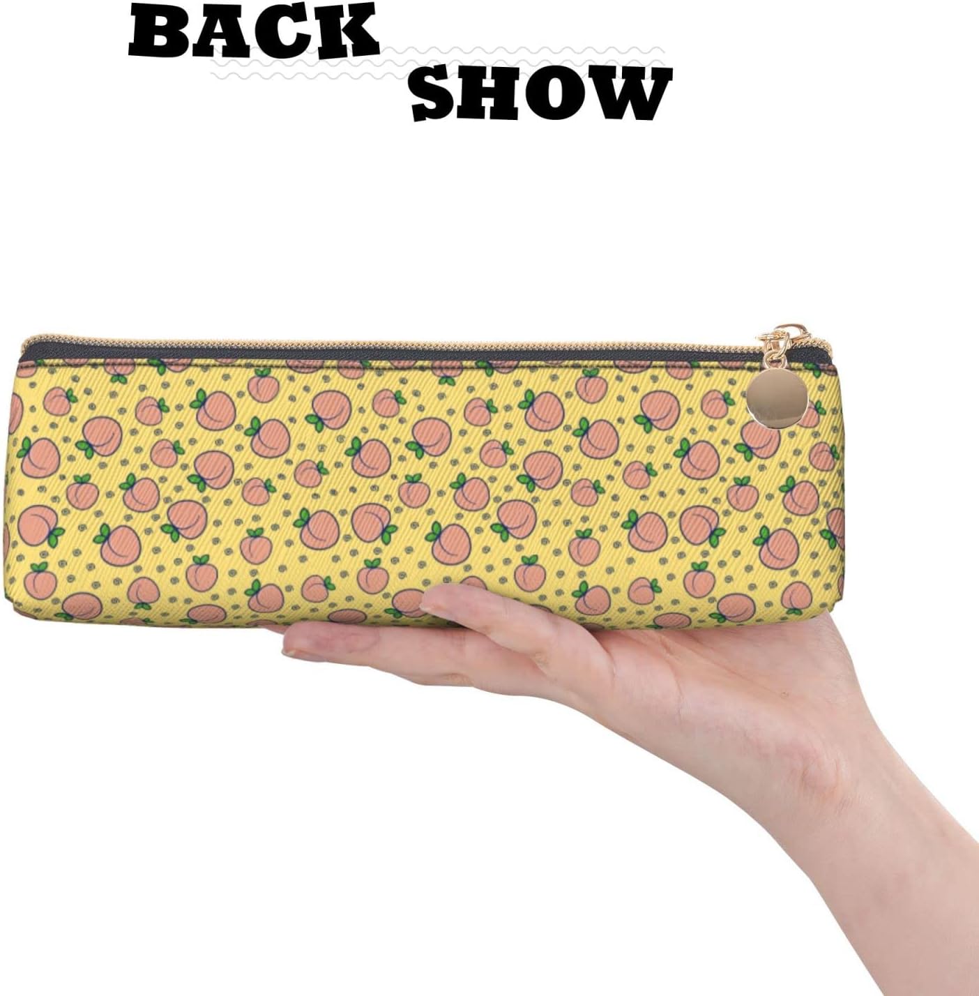 Federmäppchen mit Aquarell-Pfirsich- und Blättermuster, Kosmetiktasche, Stifttasche, dreieckiges Leder, Aufbewahrungstasche mit Reißverschluss, Schreibwaren-Organizer für Erwachsene im Büro – Bild 5
