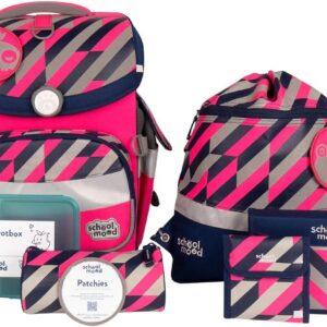 Timeless Air+ School Bag Set - 7 Pieces - for Girls and Boys - Ergonomic, Yuna (neon pink).