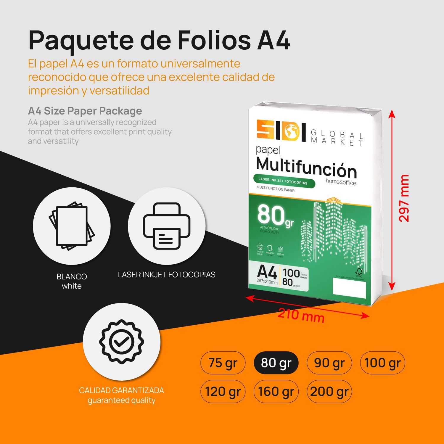 SIDI A4 Paper 80g Printer Paper for School, Work or Home Use, Sheets for Copier and Multipurpose, Extra White (100 Sheets) – Bild 2