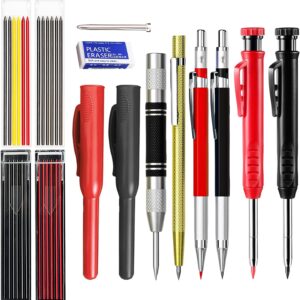 flintronic Deep Hole Marker Pencil Set, Set of 14 Carpenter's Pencils with 40 Leads, Construction Site Pencil, Carpenter's Pencil with Case, Robust Construction Pencil for Architects