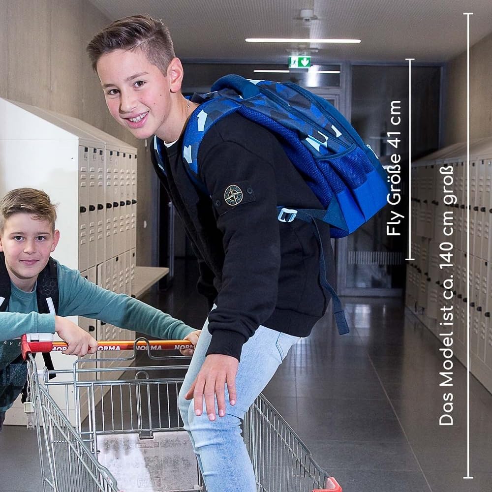 Familando Neoxx School Backpack 4-Piece Set with Pencil Case, Water Bottle and Rain Cover Backpack for School Ergonomic School Bag School Bag 5th to 12th Class, Camo Nation / Blue – Bild 5