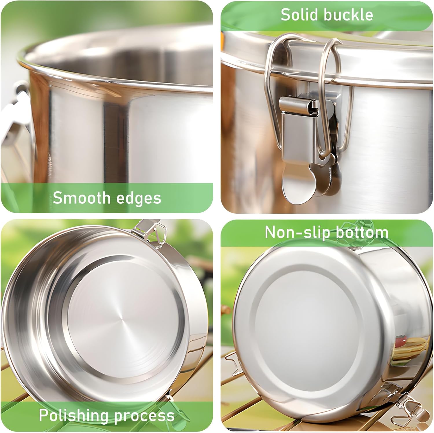 Lunch Box Stainless Steel Round, Pack of 3 Adult Lunch Box, Leak-Proof, BPA-Free Lunch Box for Adults and Children, Portable and Environmentally Friendly Lunch Box, 660, 1040, 1590 ml – Bild 4