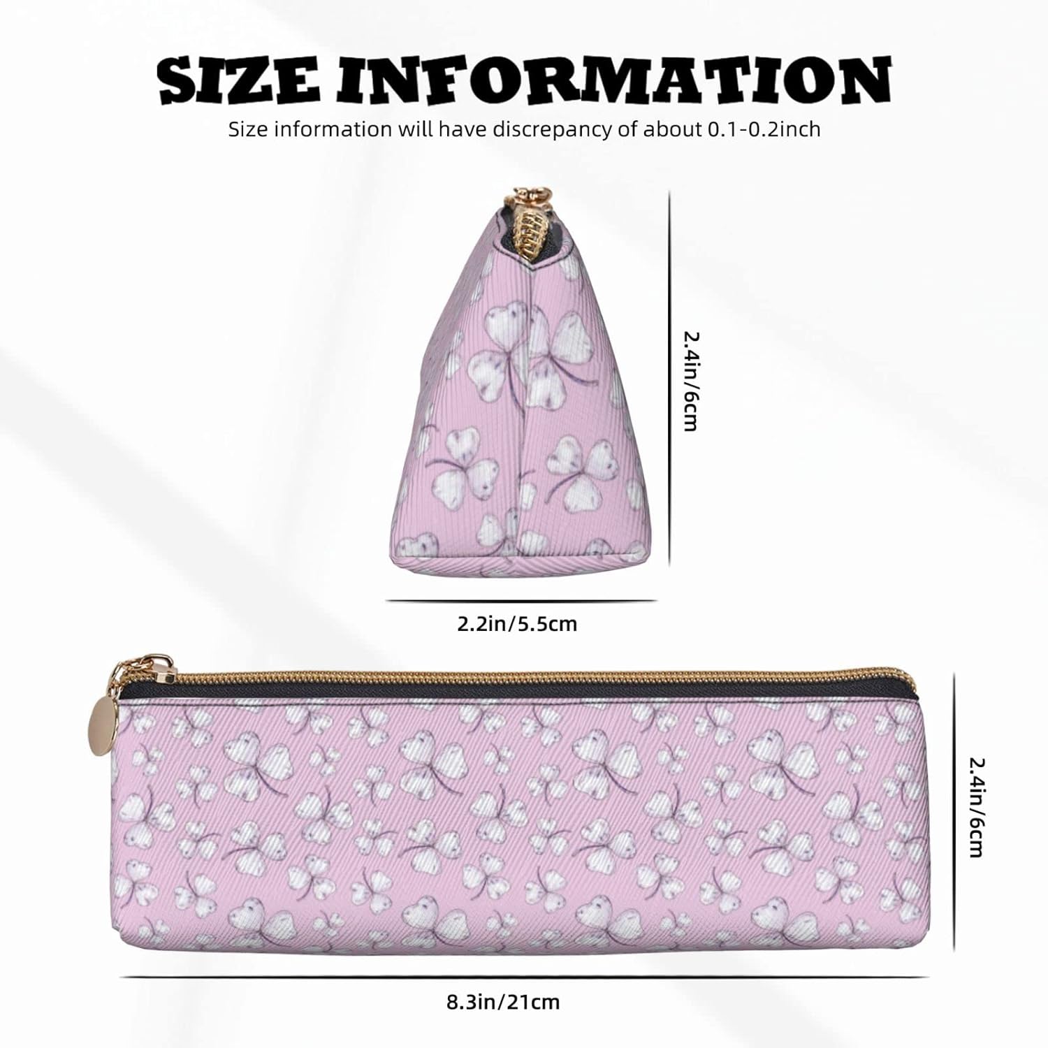 Clover Pencil Case Cosmetic Bag Pencil Case Triangle Leather Storage Bag Zipper Stationery Organizer for Adults Office, Clover, Bag organiser – Bild 2