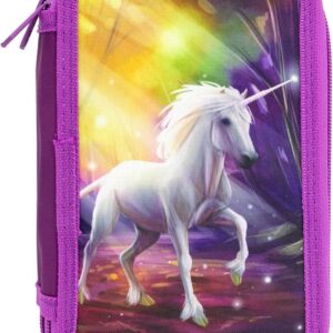 Idena 20126 Triple Pencil Case with 3 Zip Compartments Unicorn Design Filled Pencil Case with 47 Pieces