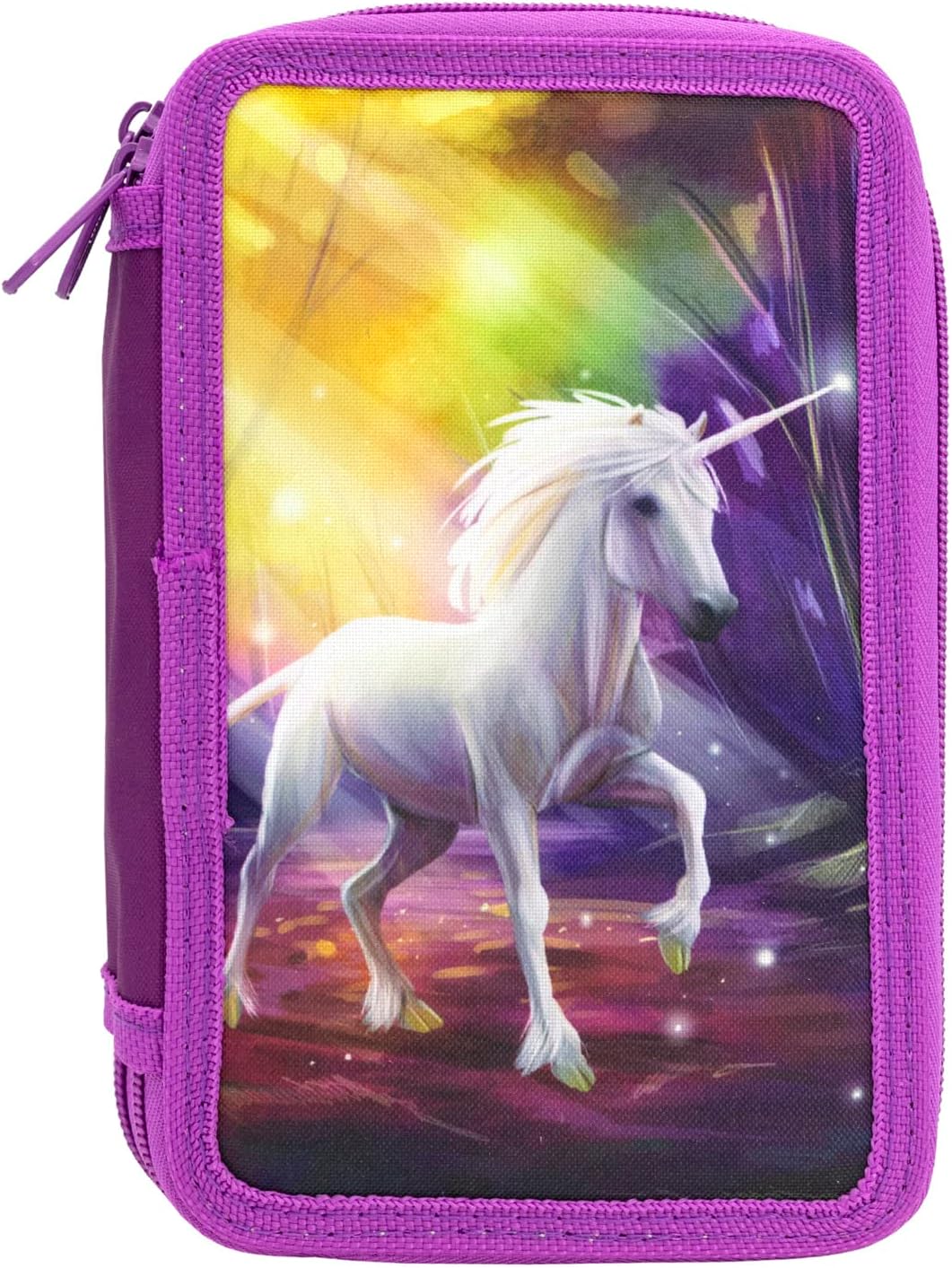 Idena 20126 Triple Pencil Case with 3 Zip Compartments Unicorn Design Filled Pencil Case with 47 Pieces
