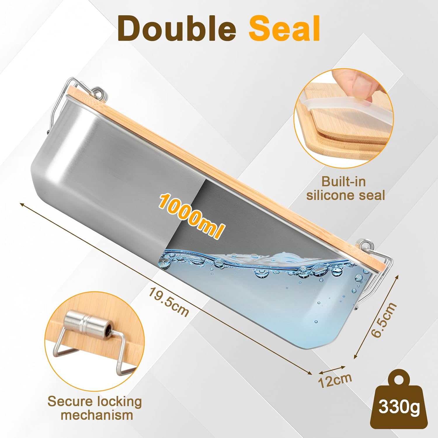 Cozary Stainless Steel Lunch Box, 1000 ml Adult Lunch Box with Compartments, BPA-Free, Bento Box, Leak-Proof with Sealing Ring for Work, School and Picnics – Bild 4