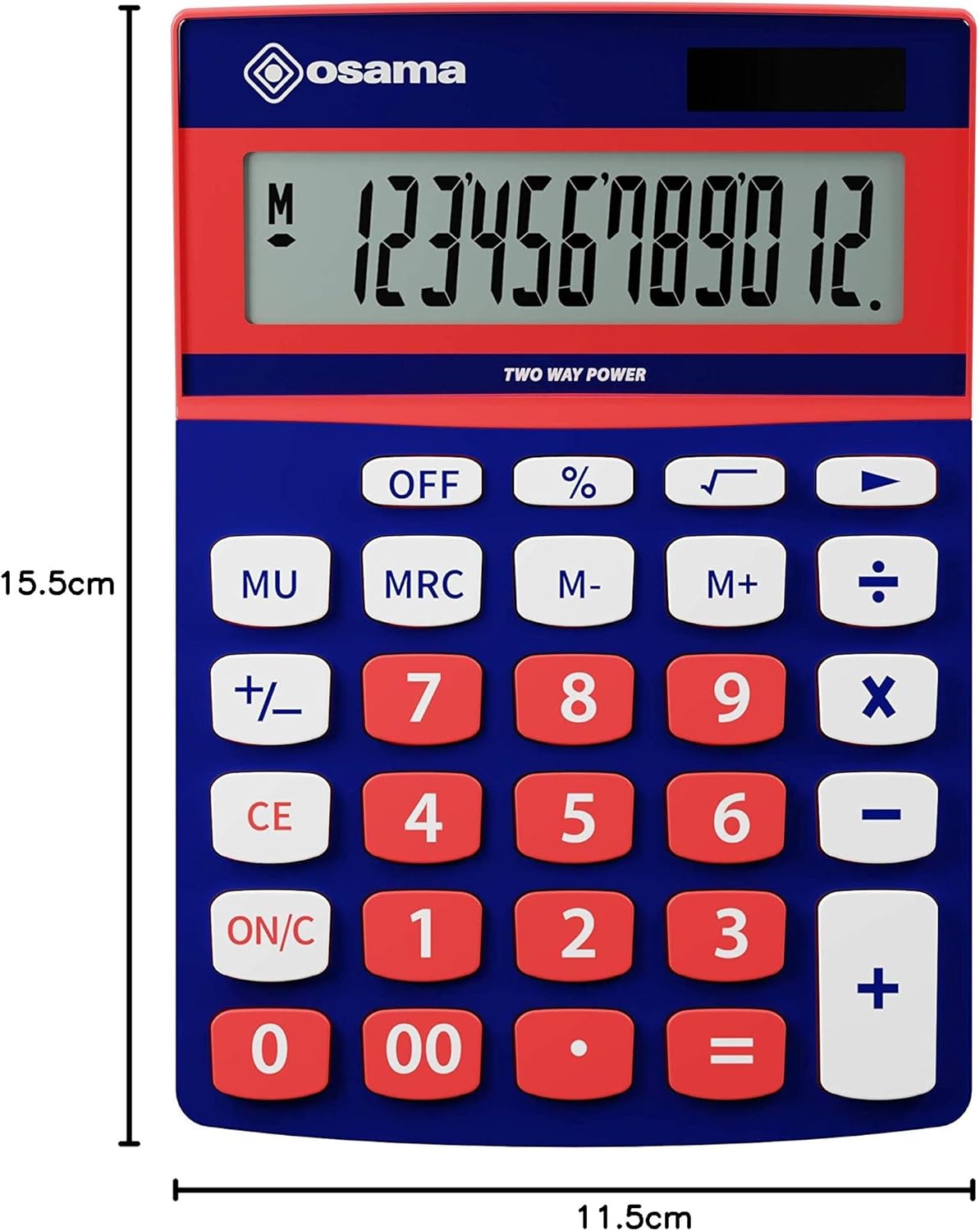 Osama Large Office Calculator with 12 Digits, 3 Memory Buttons and Dual Power Supply - Professional Calculator with Mark Up for Work and University, 3.6 x 11.5 x 15.5 cm, Light Blue/Orange – Bild 4