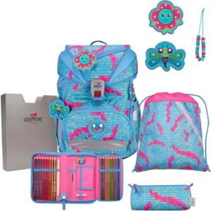 DerDieDas ErgoFlex Superlight School Bag Set 5 Pieces Happy Pixel