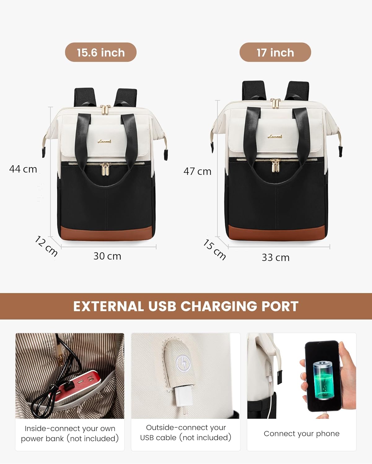 LOVEVOOK Backpack Women's Laptop School Backpack Teenager Waterproof School Bag Girls Work Bag 15.6 Inch Travel Backpack Women Elegant Daypacks Handbag 2 in 1 for School University – Bild 5