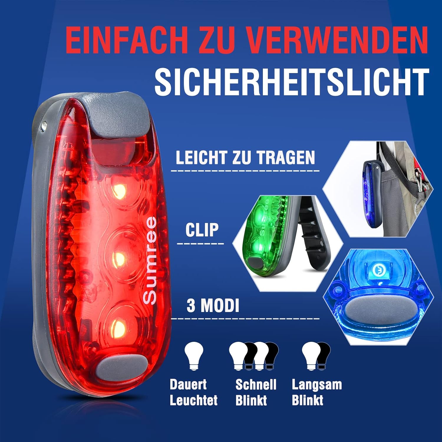 LED Flashing Light School Bag Safety Light Set of 2 Clip Safety Light Pram Light Running Light Pet Light for Children Backpack, Dog Light Pendant, Cats, Joggers, Prams – Bild 4