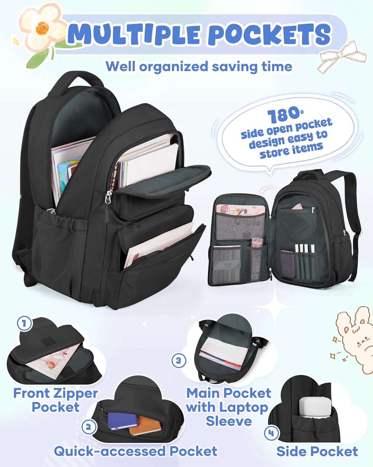 Leichter Schulrucksack Teenager Jungen Mädchen Mit Laptopfach Rucksack Schule Groß Schultasche Damen, School Backpack Boys Girls School Bag – Bild 5