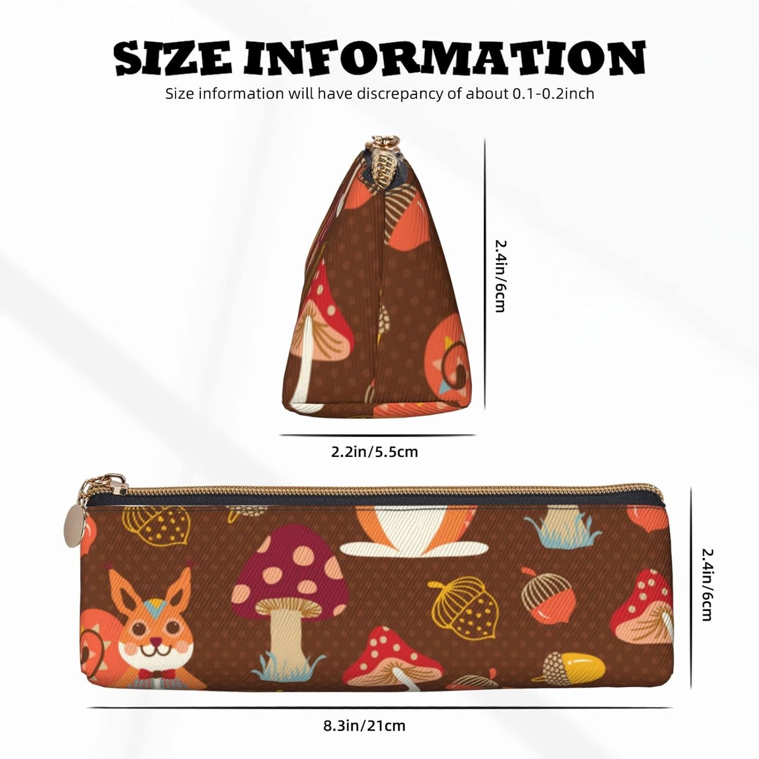 Cute Squirrel Mushroom Pencil Case Triangle Pencil Case Portable Pencil Case Leather Organizer Zipper Cosmetic Bag, White, Bag organiser – Bild 6