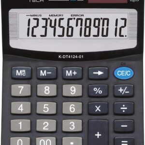DONAU TECH/K-DT4124-01 Desktop Calculator 12-Digit Root Function 125 x 100 x 27 mm Black Calculator with 12-Digit Display Dual Power Solar Battery Operated Compact Design