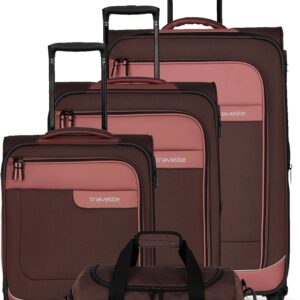 Travelite 4 Wheel Suitcase Set Soft Shell Recycled Material Sizes L/M/S + Travel Bag Luggage Series VIIA: Trolley Set with Hand Luggage in IATA Cabin Luggage Dimensions