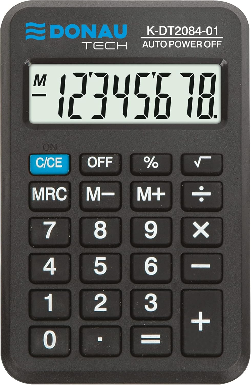 DONAU TECH/K-DT2084-01 Calculator 8-Digit Root Function 97 x 60 x 11 mm Colour: Black / Calculator Display / Battery Operated / Compact Design