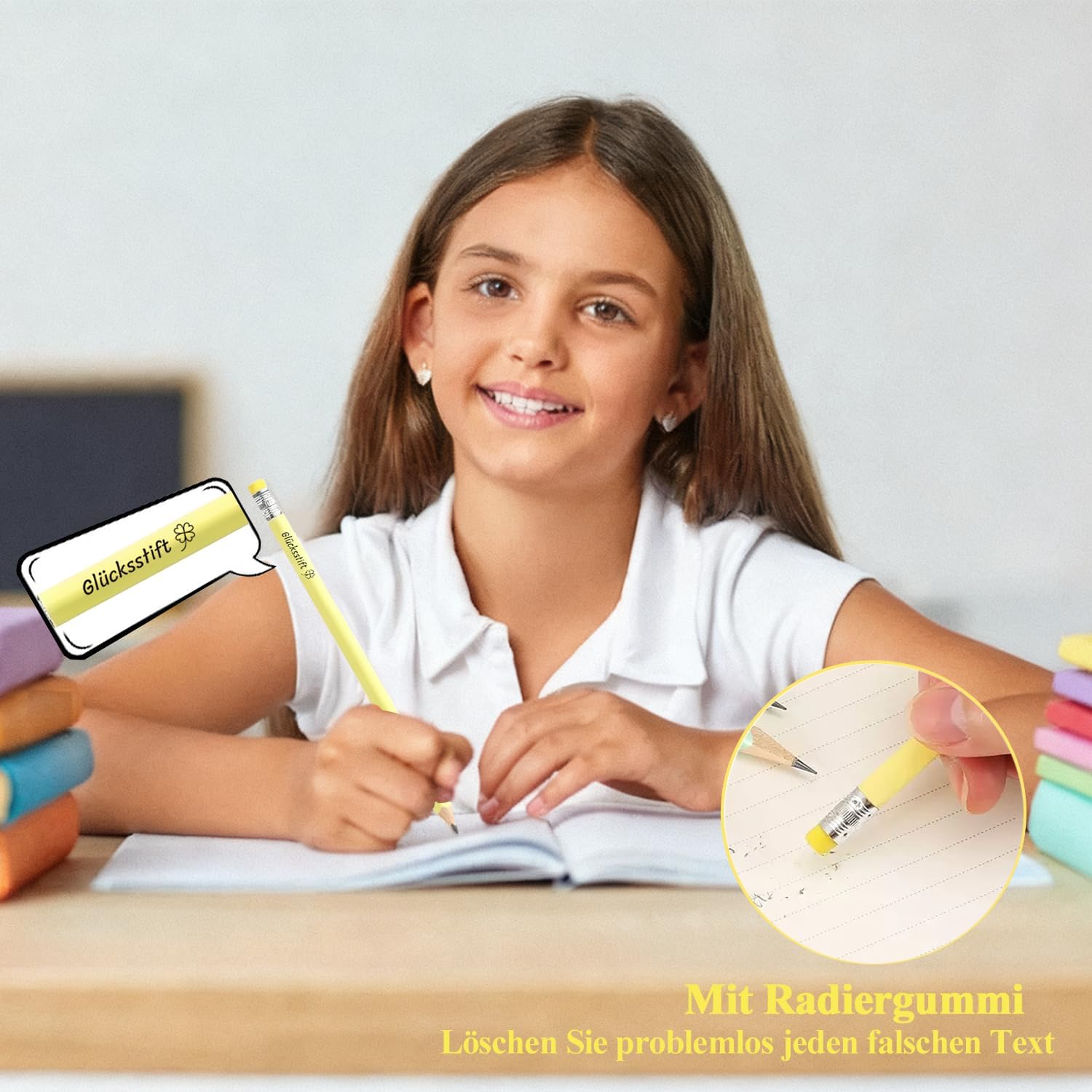 Pack of 30 Lucky Pencils, Lucky Pencils, Wooden Pencils HB Set with Eraser, Graphite Pencils for Drawing and Writing, 5 Colours Pencil Personalised for Students, Teachers and Colleagues – Bild 4