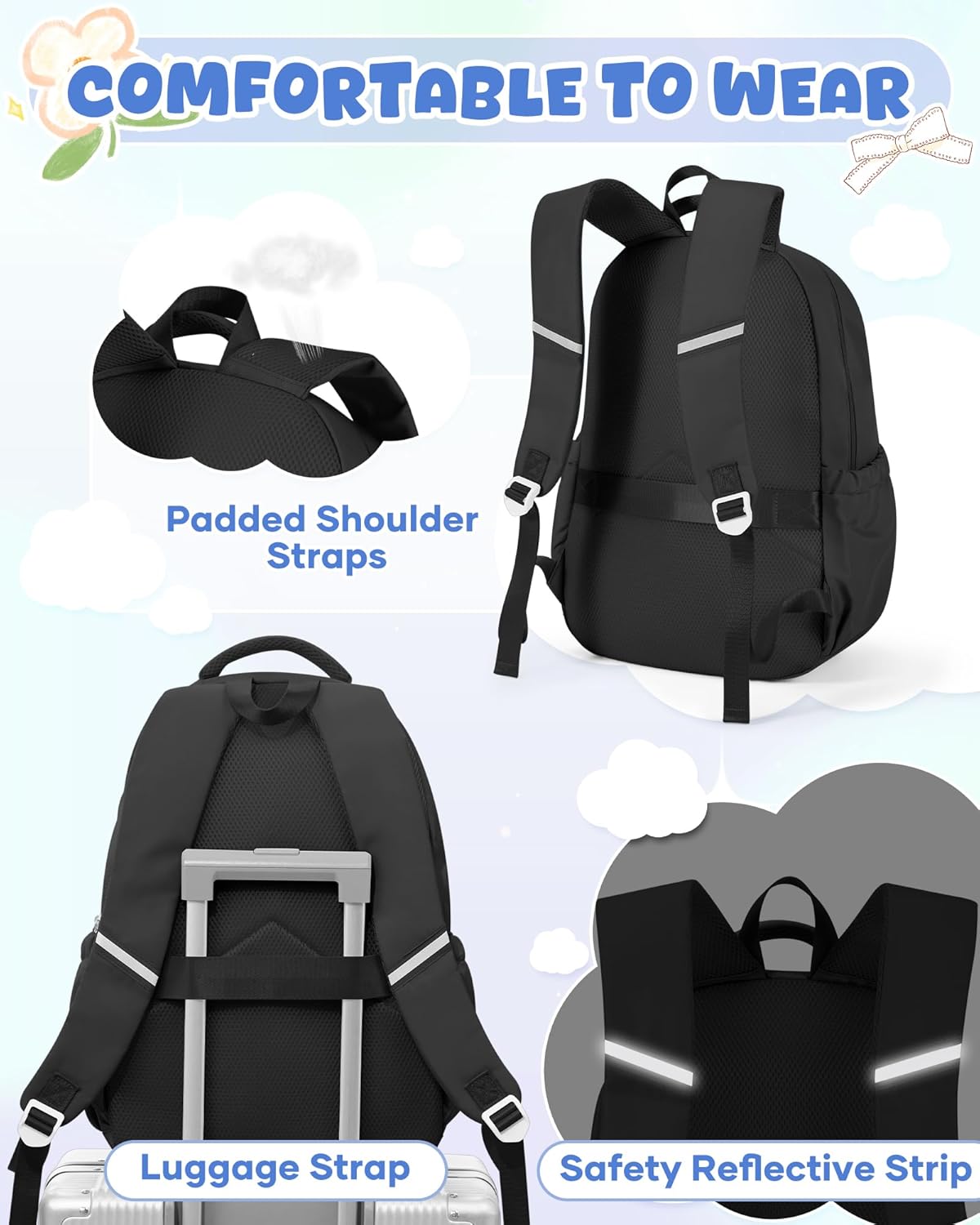 Leichter Schulrucksack Teenager Jungen Mädchen Mit Laptopfach Rucksack Schule Groß Schultasche Damen, School Backpack Boys Girls School Bag – Bild 6