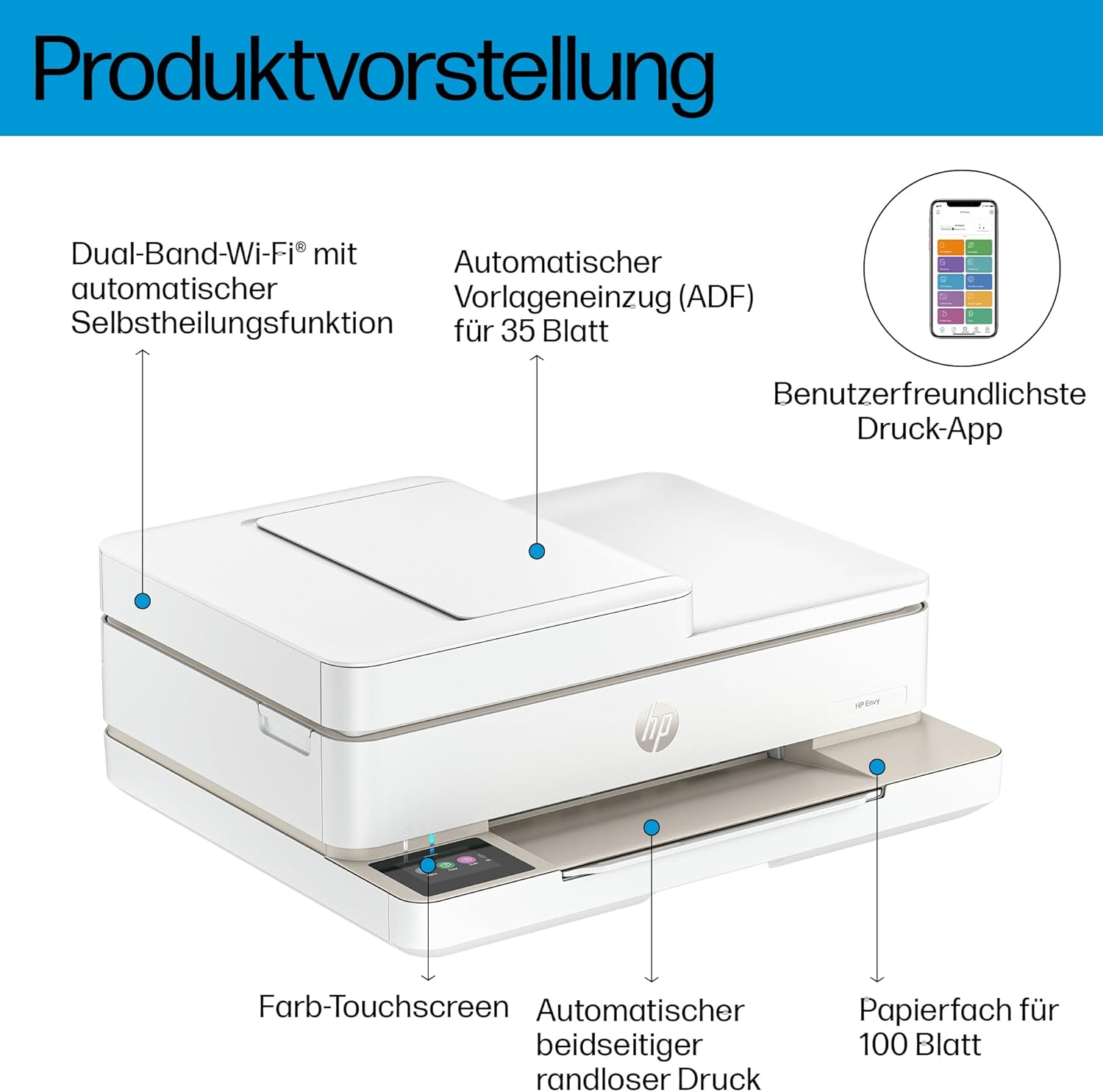 HP Envy 6520e Multifunction Printer, 6 Months Free Printing Instant Ink Included, Print, Copy, Scan, Mobile Fax, Wi-Fi, Automatic Document Feeder, Touchscreen – Bild 3