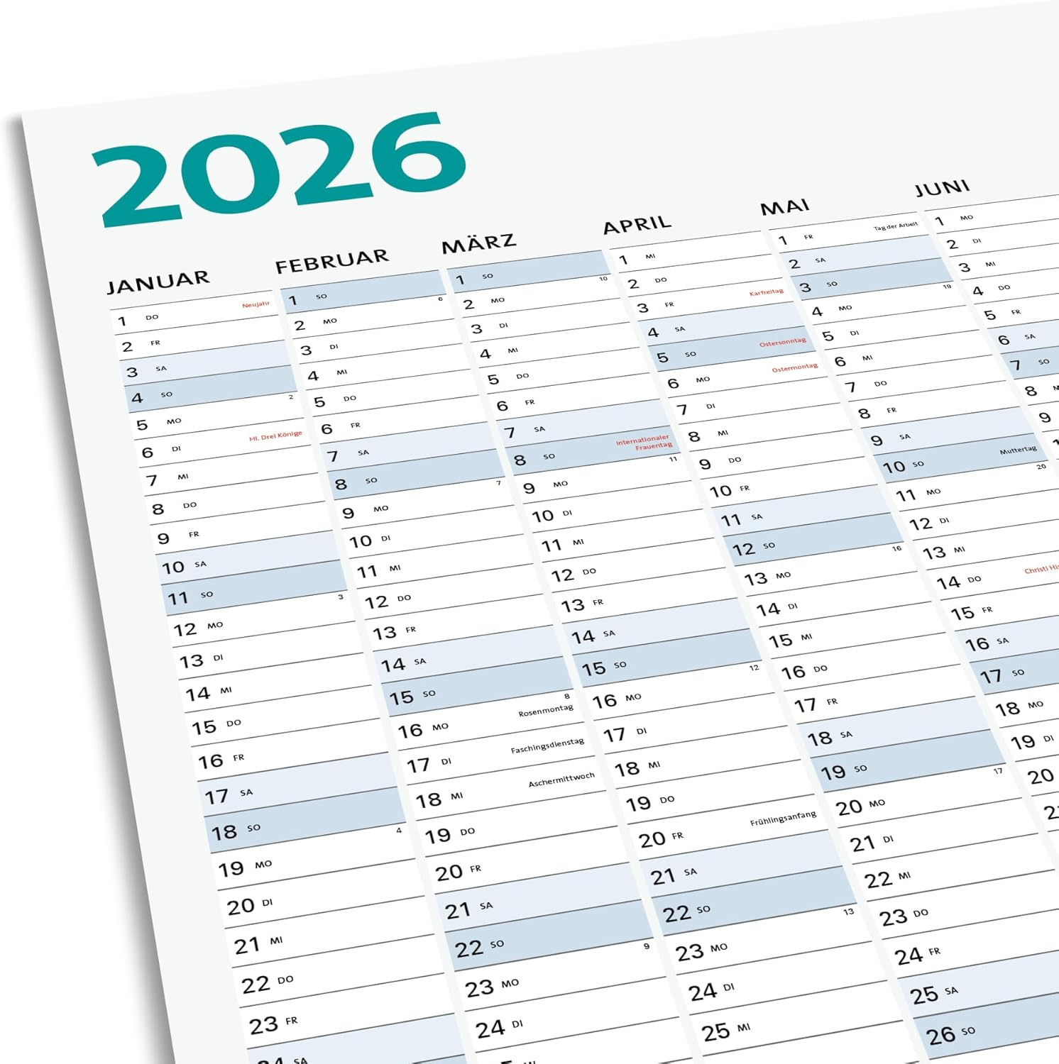 A1 Wall Calendar for 2026, Large Format (84.1 x 59.4 cm), 13 Months, Annual Calendar with Monthly Overview, Holidays, School Holidays, Monthly Planner, Folded Calendar, for Work, Office & Home – Bild 9
